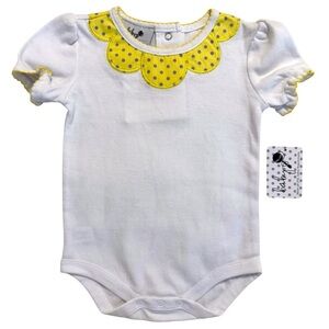 Nathan & Claire 6-12M Baby Girl Bodysuit White Peter Pan Collar Yellow Polka Dot